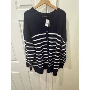 NWT Lane Bryant 26/28 Navy White Striped Button Cardigan Sweater Plus Size